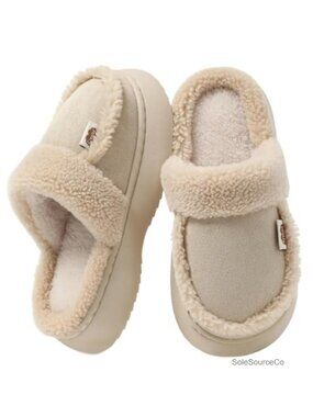 Faux Fur Sherpa Lined Mule Slippers Slip-On House Shoes Non-Slip Sole